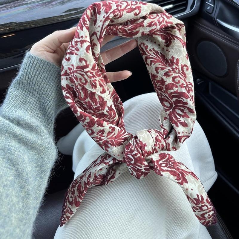 复古安可拉红文艺棉质70方巾头巾