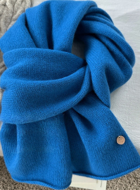 韩国蓝色针织软糯100%澳洲羊毛围巾女男加厚保暖百搭情侣围脖秋冬