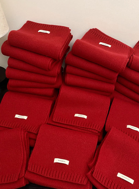 精选高品质红色澳洲纯羊毛100%羊绒情侣款百搭男女秋冬季保暖围巾