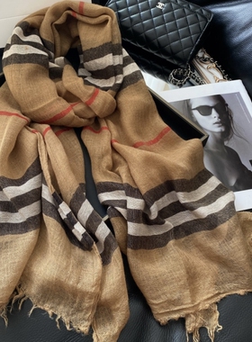 明星同款经典英伦格子丝巾女春秋轻薄百搭羊毛围巾长款大披肩纱巾