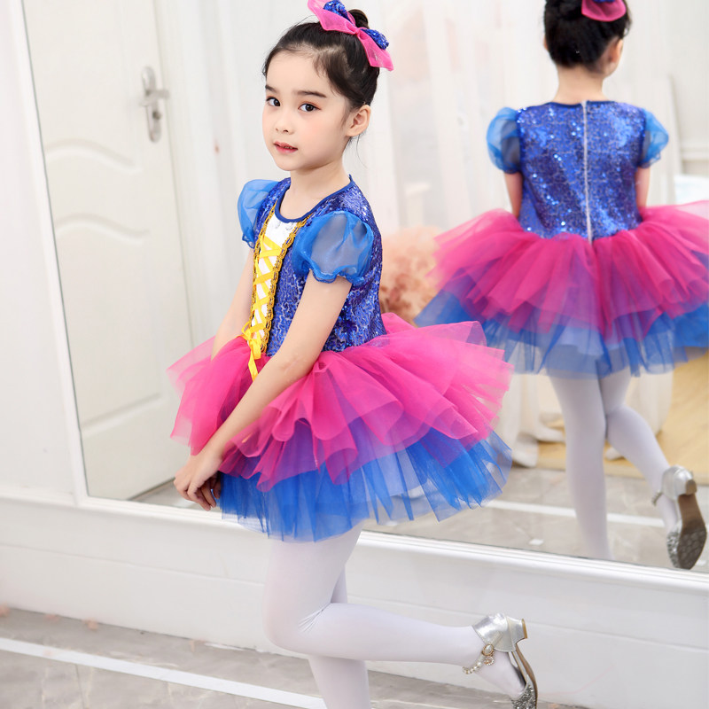 儿童糖果色表演服美丽的童年舞蹈服女童蓬蓬纱裙孩子的天空演出服