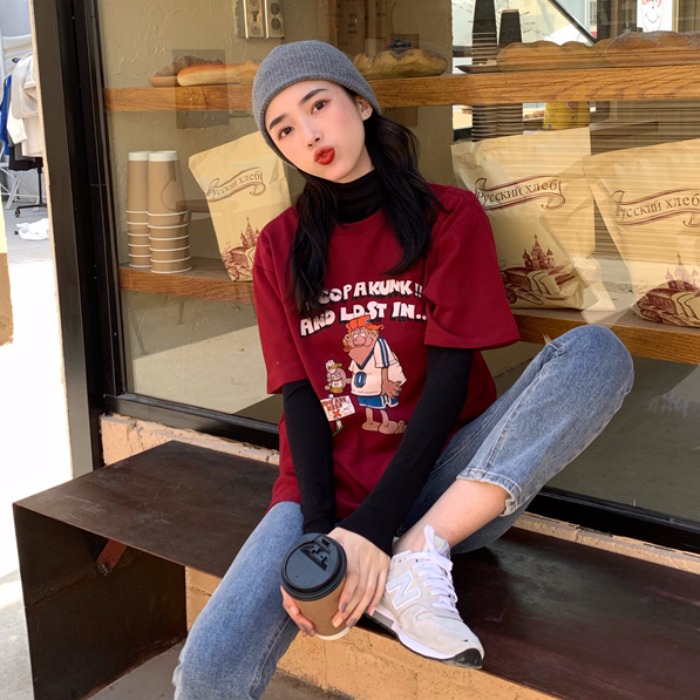 Cotton short sleeve T-shirt women's net red tide student loose Korean version large size Harajuku lazy wind jump top summer