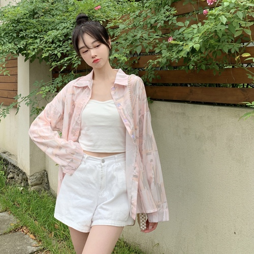 Real shot Long Sleeve Chiffon shirt female summer tie dye thin Korean fashion student sunscreen shirt loose large size top