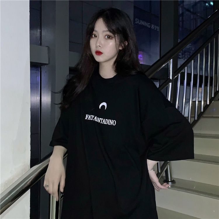 Milk silk short sleeve T-shirt women's reflective Street blasting fashion student loose large medium length bottom coat