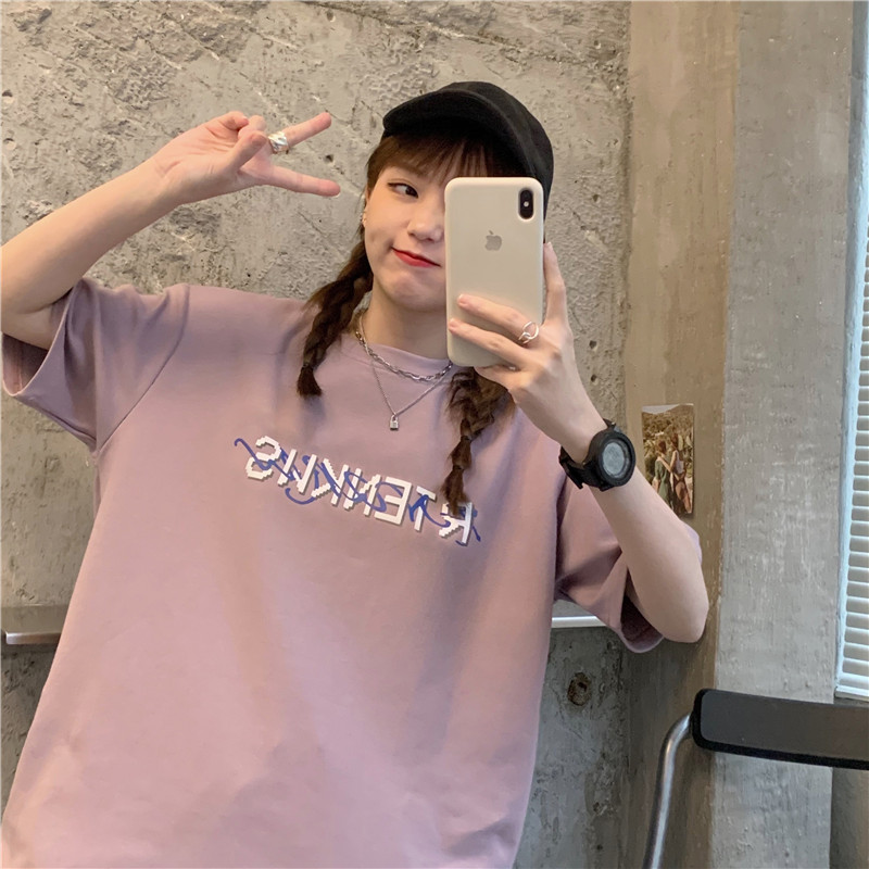 實拍純棉短袖t恤女 寬鬆韓版潮學生ins網紅超火大碼cec中長款上衣
