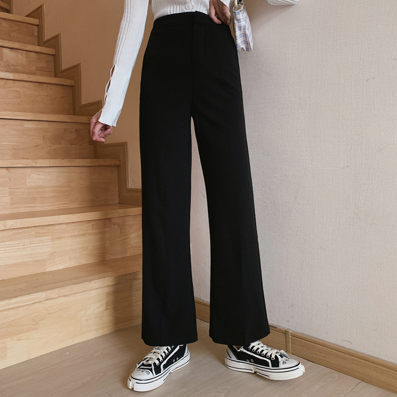 Real shot casual pants women's high waist versatile loose suit pants straight tube slim size wide leg micro trumpet pants