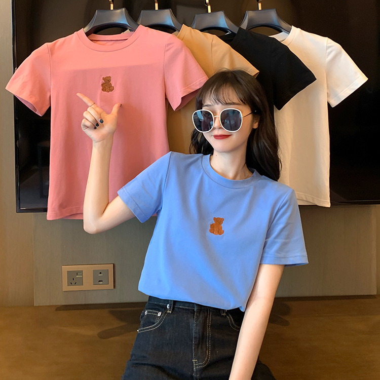 Cotton short sleeve T-shirt women's short Korean version loose and trendy student's navel exposed young girl's feeling top and bottom coat summer