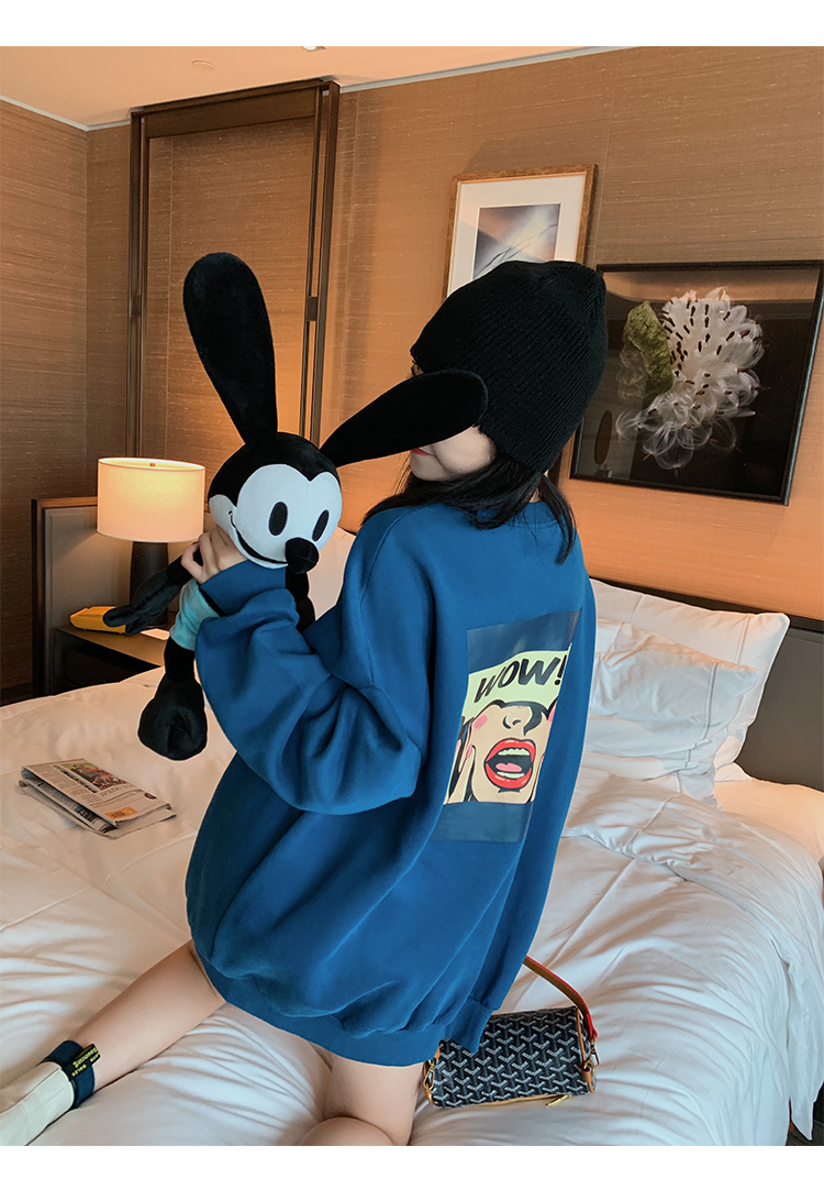 Round neck ins sweater women's 2020 new autumn / winter plush and thick soft style Korean loose hoodless top fashion