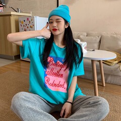 Cotton short sleeve t-shirt female Korean fashion student loose medium length big version girl's feeling minority coat summer
