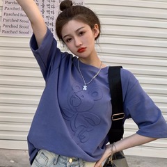 短袖恤女韓版學院風寬鬆中長款慵懶風壓花大碼上衣潮夏季