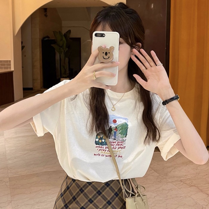 Cotton short sleeve T-shirt women's summer new Korean ins fashion student loose large medium and long original suzerain cute top