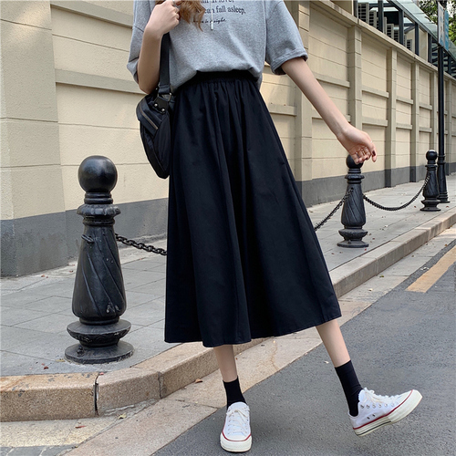 Female student's umbrella skirt Korean version loose medium length high waist slim slim big swing temperament versatile A-line skirt summer