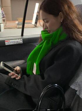 纯色显白圣诞绿色羊毛围巾