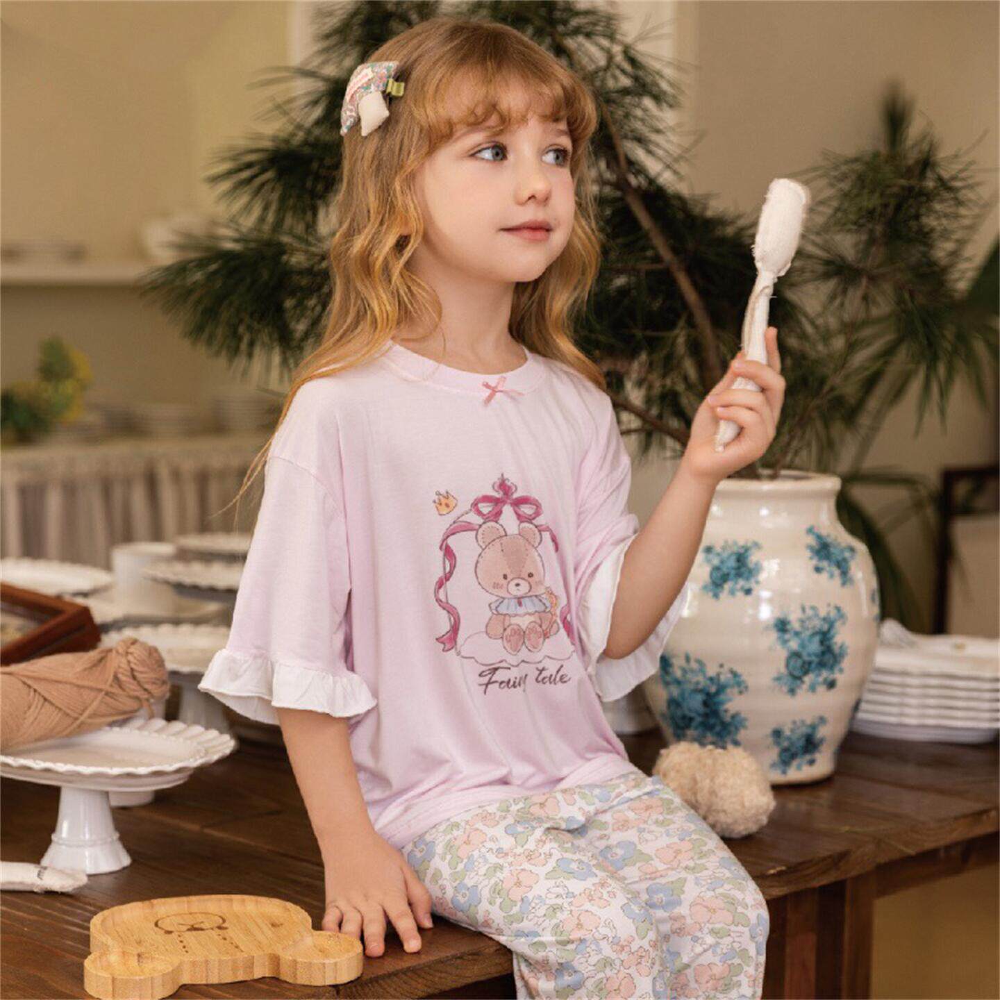 2026春夏新款小松鼠洛洛女童短袖睡衣儿童可爱柔软薄款家居服套装