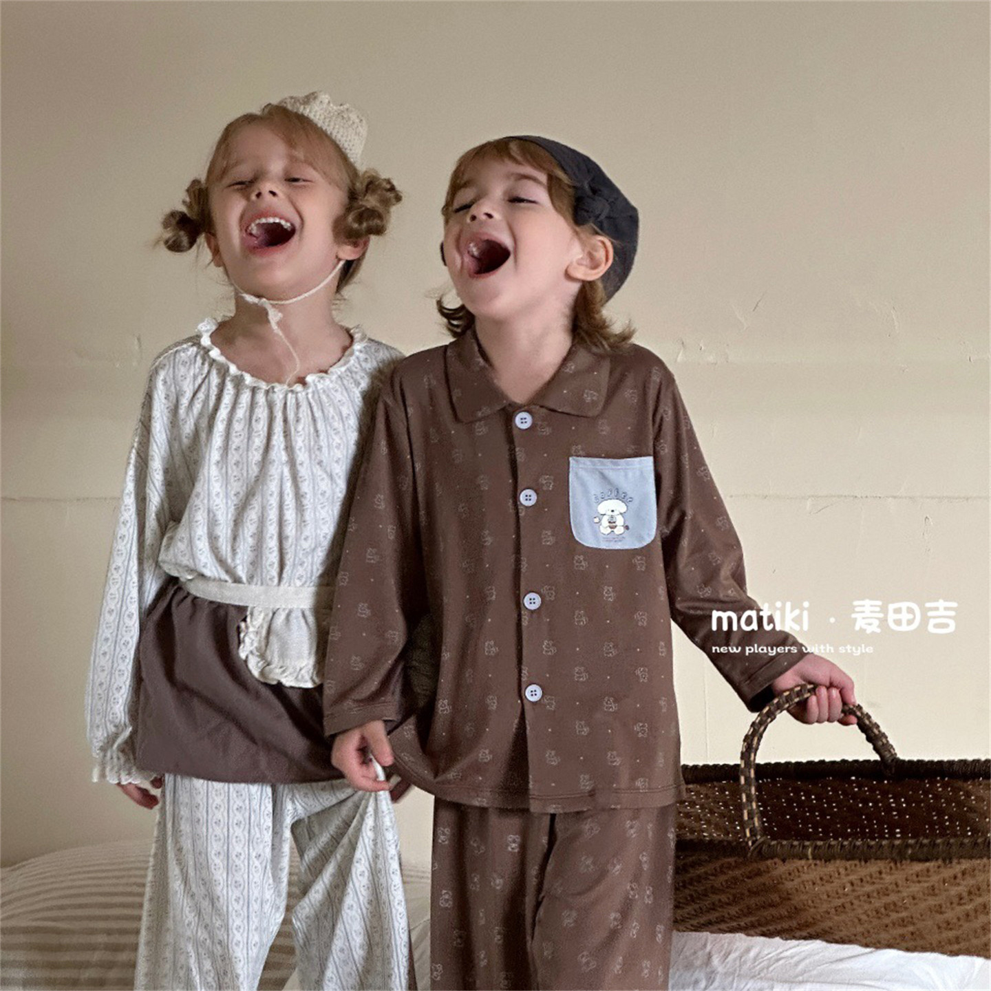 麦田吉2026春夏新款韩系儿童家居服长袖长裤男女童姐弟装睡衣套装