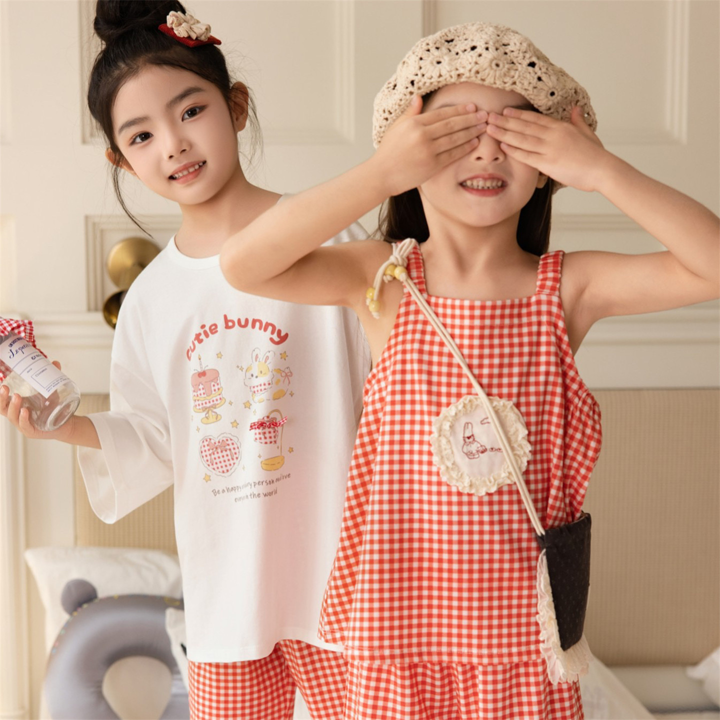 海小Y26春夏新款儿童睡衣空调服女童长袖短袖吊带家居服套装睡裙