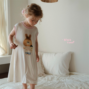 春夏新款小黑托尼昵女童公主裙家居服中大儿童长袖短袖睡裙空调服