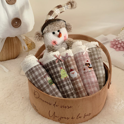 “圣诞快乐”韩系低饱和格子少女舒适透气低腰裆弹力学生三角内裤