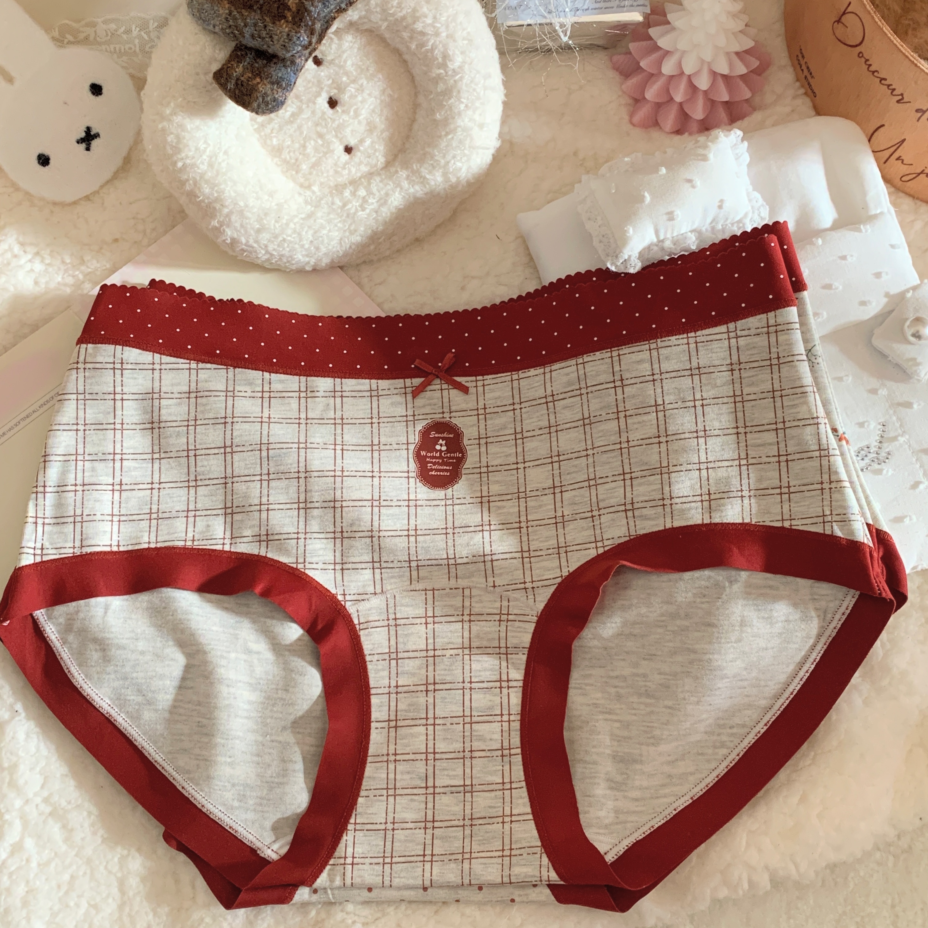 “幸福的彩蛋”新品新年安哥拉红纯棉少女中低腰裆弹力三角内裤