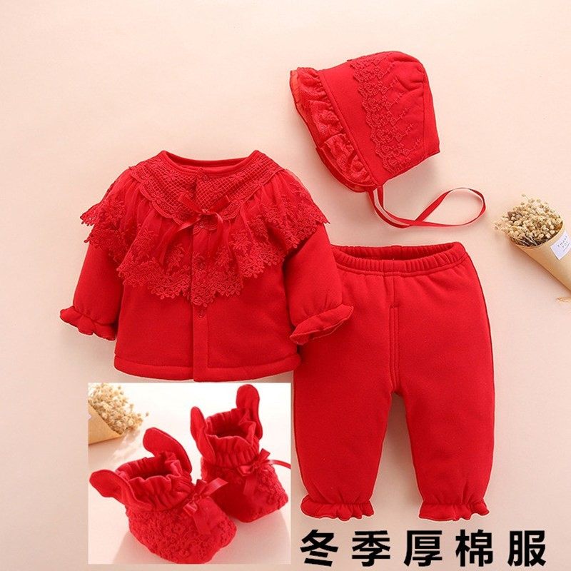 新生婴儿分体衣服百天满月三件套2023秋冬新款纯棉女宝宝公主套装