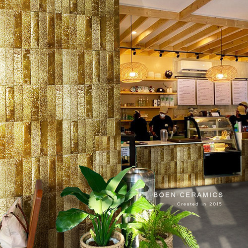 电镀金色长条瓷砖商铺餐厅墙砖