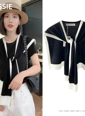 拼色小香风黑白春秋针织网红披肩女夏季外搭空调房披肩护颈假领子