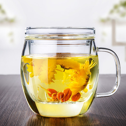 耐热玻璃杯办公室茶杯带盖带把