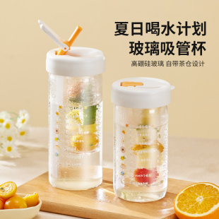水杯家用泡茶杯耐高温茶水分离杯子 玻璃杯女高颜值吸管杯2023新款