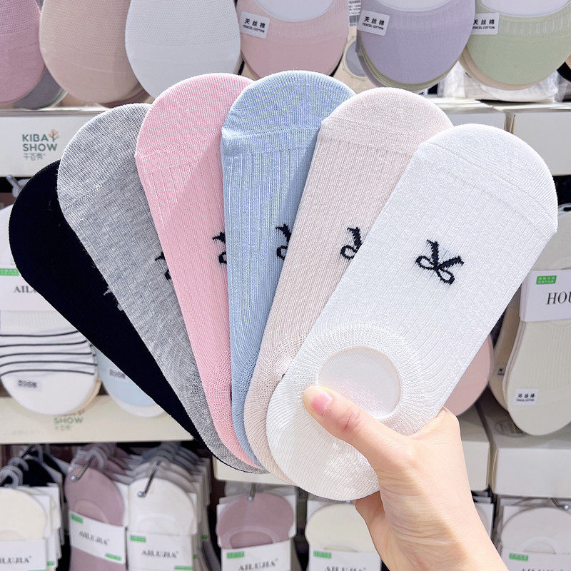 3双包邮蝴蝶结袜子女船袜夏季薄款浅口硅胶防掉跟无骨隐形短袜