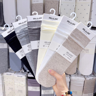 3双 AILUJIA纯色单边堆堆袜子女秋冬加跟纯棉无骨中筒女袜3612 包邮