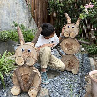 农场景区公园户外木头兔子螃蟹卡通造型木制品幼儿园庭院造景摆件