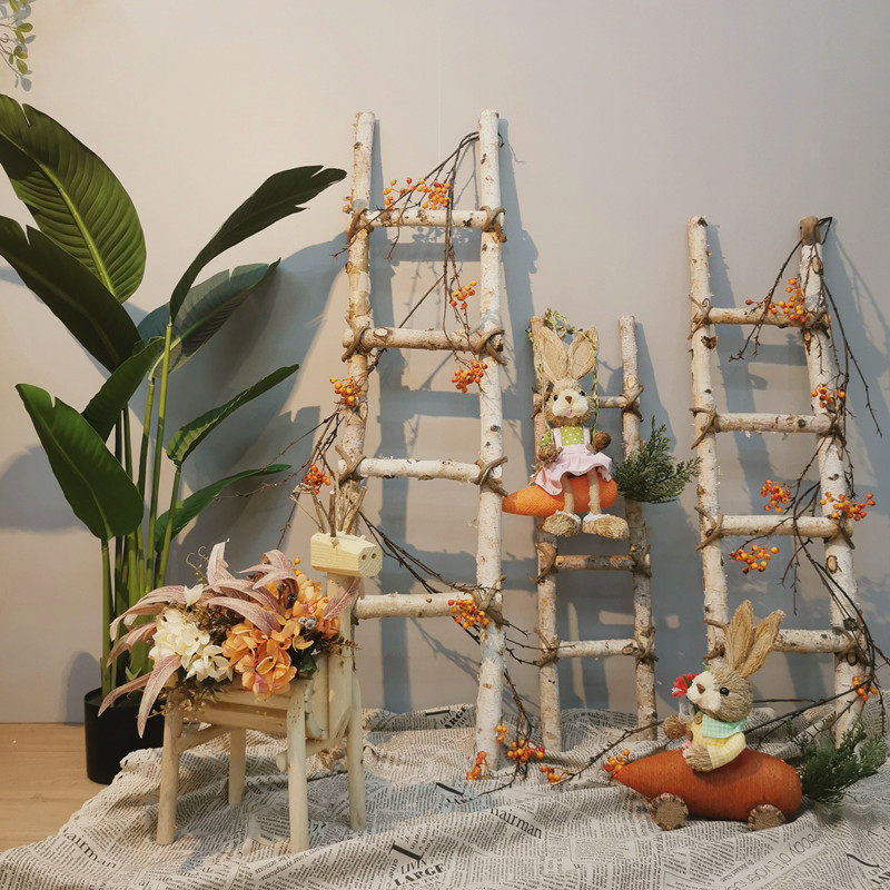 桦木梯子实木小鹿橱窗幼儿园自然角装饰品摆件花园农场布置道具,家居饰品,家饰软装搭配套装,淘宝优惠券,粉丝福利购,淘宝优惠卷
