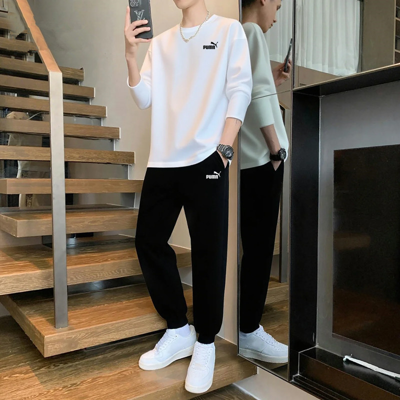 奥莱运动套装男士秋季新款潮流保暖圆领卫衣搭配休闲长裤一套男装