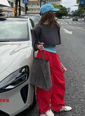 欧洲站2026夏款欧货韩货时尚潮牌休闲圆领深灰色垫肩短款短袖T