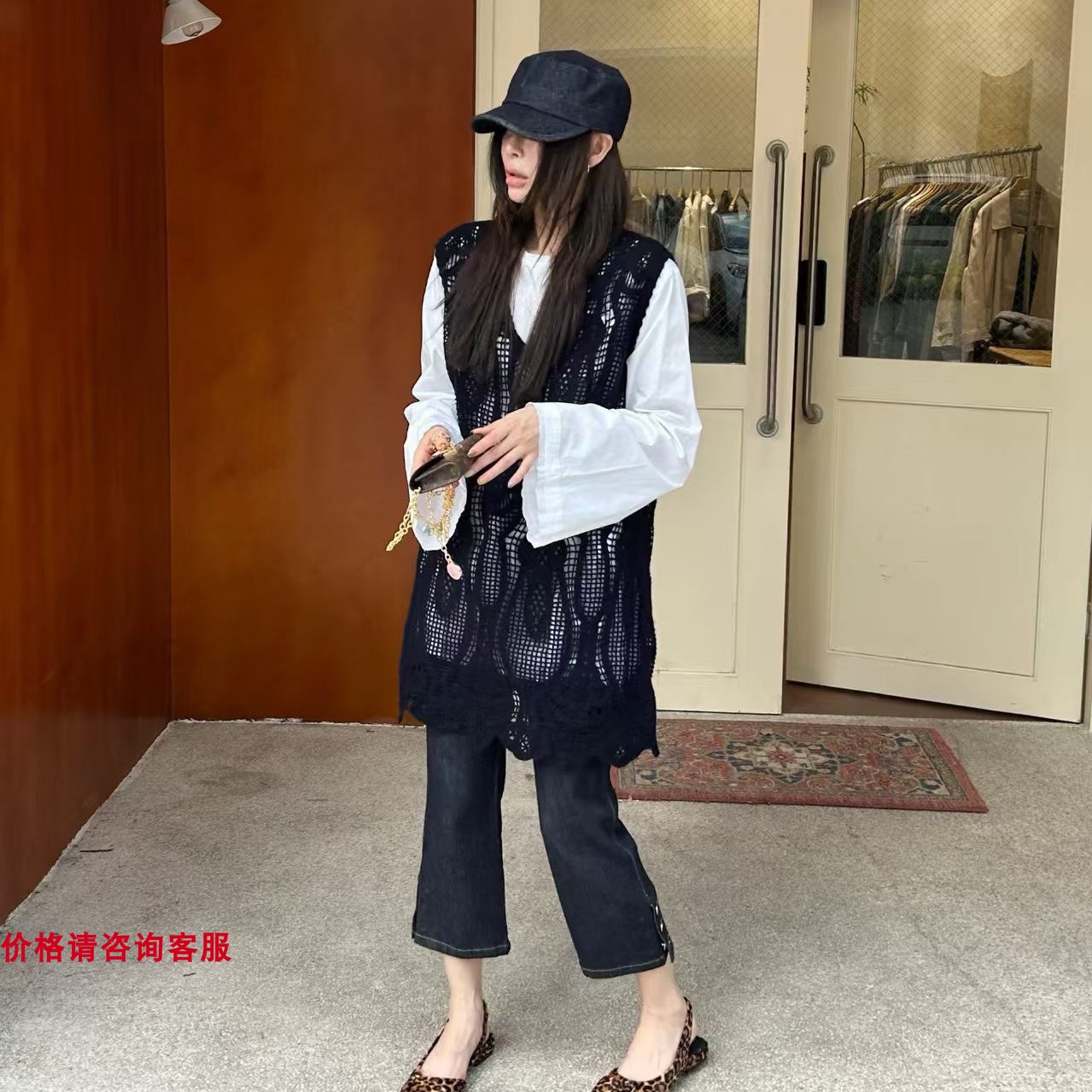 欧洲站2026秋款欧货韩货时尚潮牌休闲重工镂空钩花中长款背心马甲