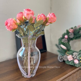 线条芬顿｜玻璃花瓶高级感线条芬顿 百合多头玫瑰插花摆件