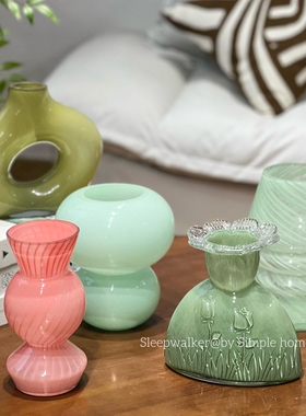 半夏｜出口北欧彩色玻璃花瓶玫瑰芍药插花客厅装饰摆件