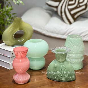 半夏｜出口北欧彩色玻璃花瓶玫瑰芍药插花客厅装 饰摆件