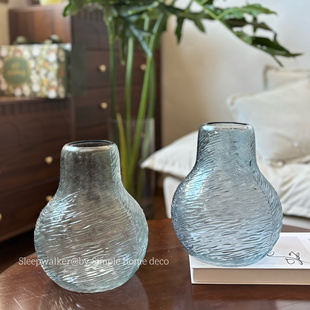 冰川纹｜现代北欧风简约玻璃花瓶透明水养鲜花多头玫瑰百合花瓶