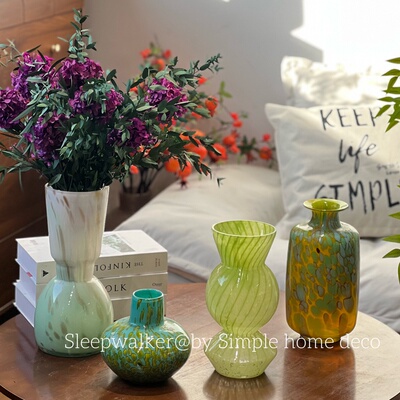 雨林｜蓝绿色系列玻璃花瓶摆件家居软装样板间装饰花器