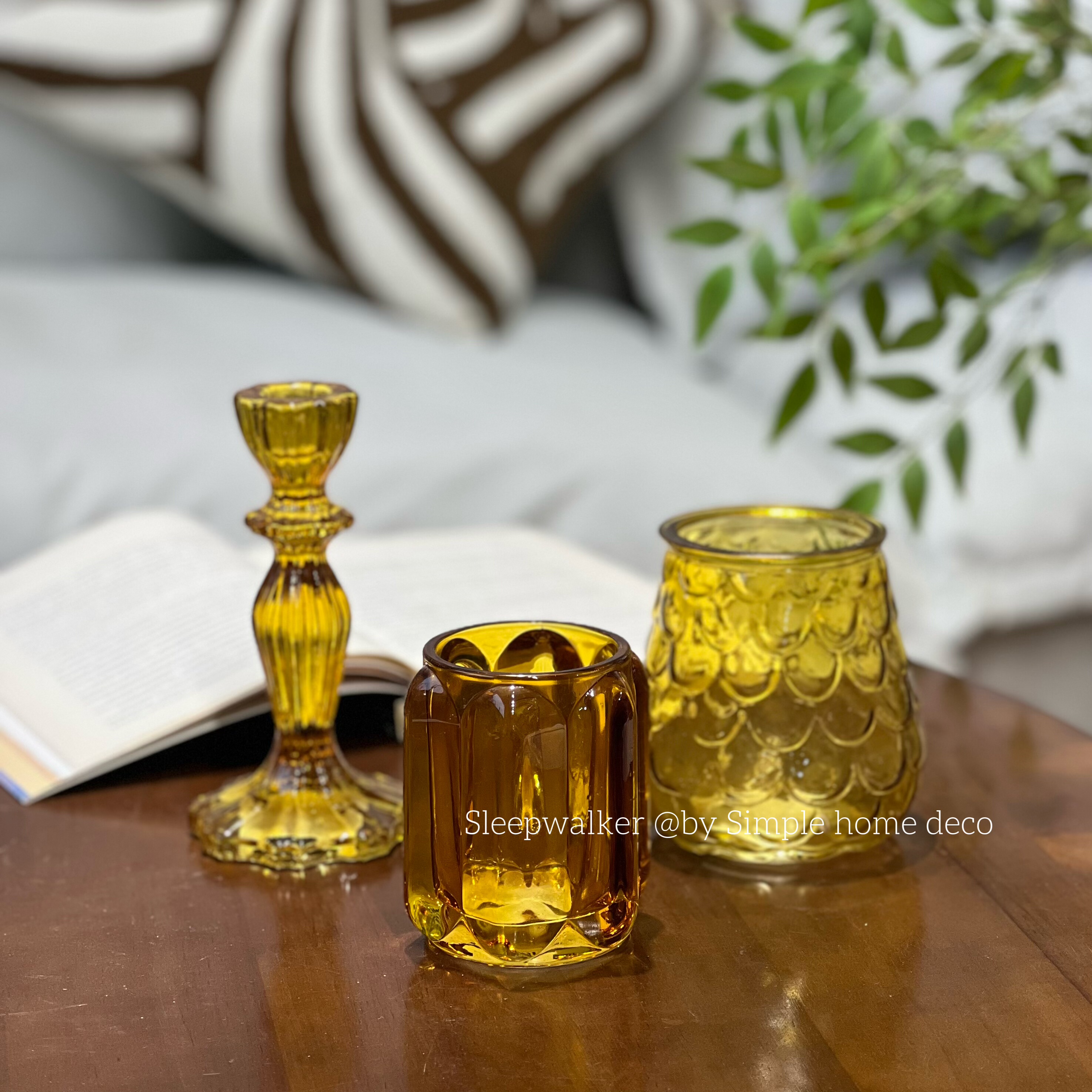 琥珀色系列烛台｜法式复古玻璃烛台烛光晚餐家用香薰蜡烛摆件