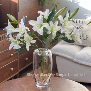 简璃安｜新年红果枝专用透明玻璃花瓶 饰摆件 客厅玄关喜庆插花装