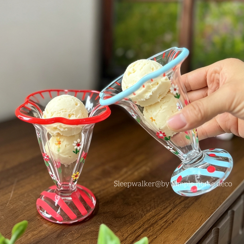 花边甜筒｜中古手作 手绘花边甜品饮品高脚玻璃杯 婚礼节日礼物