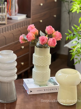 玉灰｜北欧简约奶玉灰色厚重双层玻璃花瓶摆件装饰品