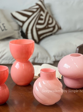 粉色回忆|粉色系原色花瓶孤品组合 玫瑰郁金香玻璃花瓶花器