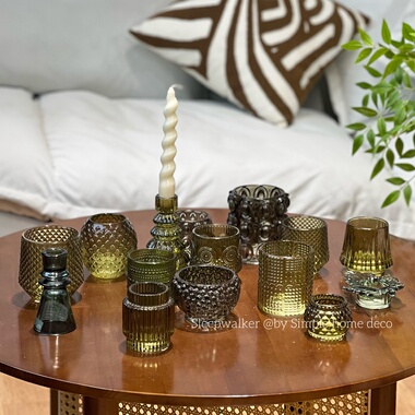 绿色系列烛台花瓶｜外贸出口绿色喷色烛台收纳 化妆刷笔筒