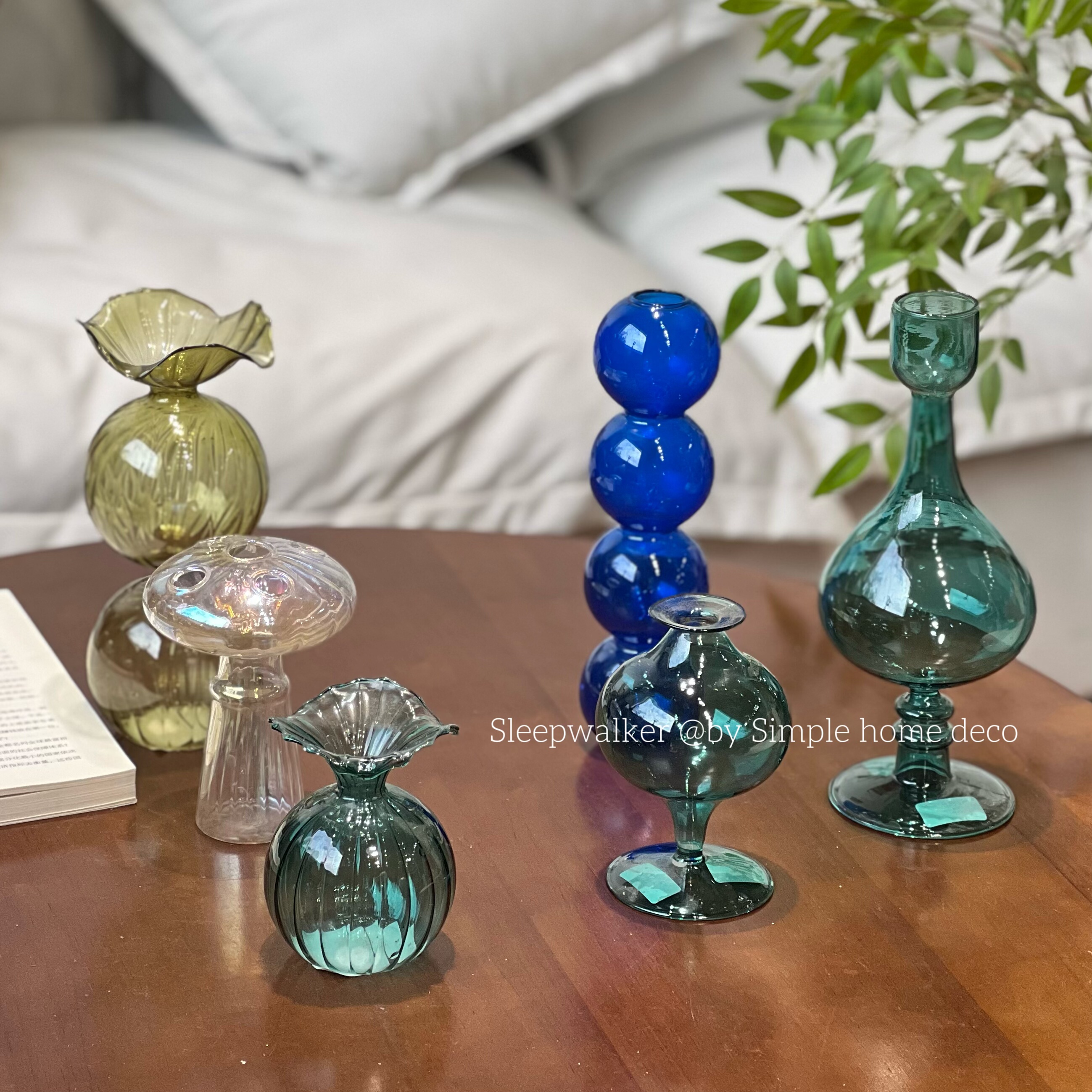 轻薄灯工喷色花瓶摆件客厅餐桌装饰品洋牡丹玫瑰插花容器