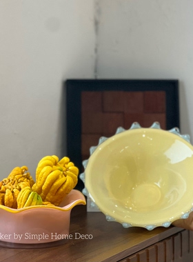 承果-复古荷叶边珠点玻璃果盘 轻奢水果碗 水培种球苔藓球玻璃碗