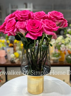 灰色大号金色底座玫瑰百合玻璃花瓶