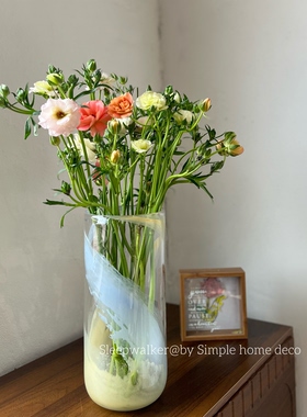 清梦｜北欧风厚重玻璃宽口大花瓶龟背竹百合绿植客厅摆件玻璃花瓶